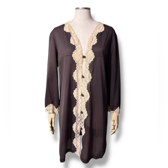 EMILIO PUCCI Brown Short Robe with Cream Lace Trim VINTAGE - Picture 8 of 9
